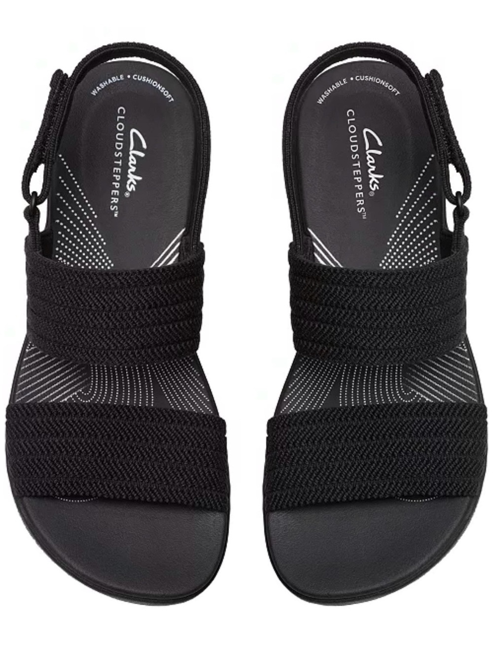 NWT Clarks Cloudsteppers Black Elastic Strap Sandals Sz 7 Wide Width